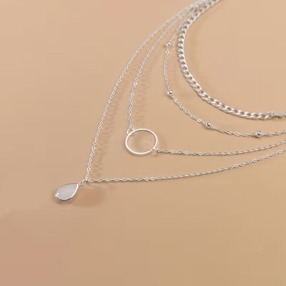 Multi Layer Silver Pendant Chain Necklace Teardrop Crystal Charm Collar Choker - Picture 5 of 5